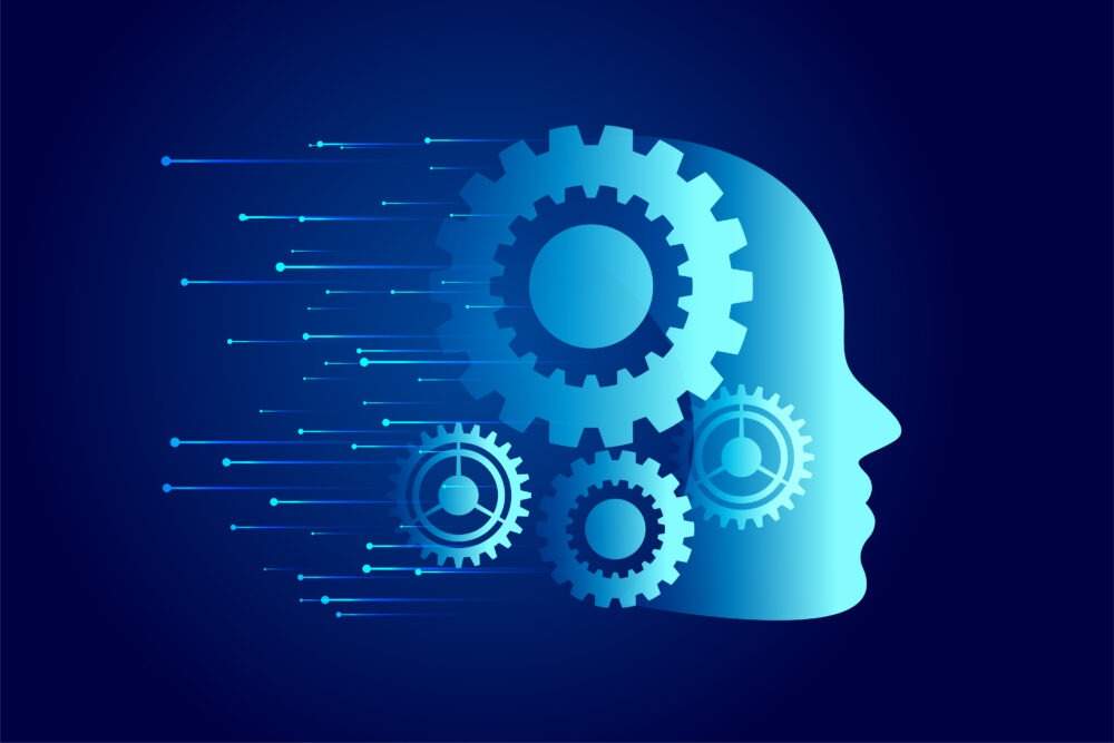 AI web techno big data concept wallpaper with cogwheel design vector